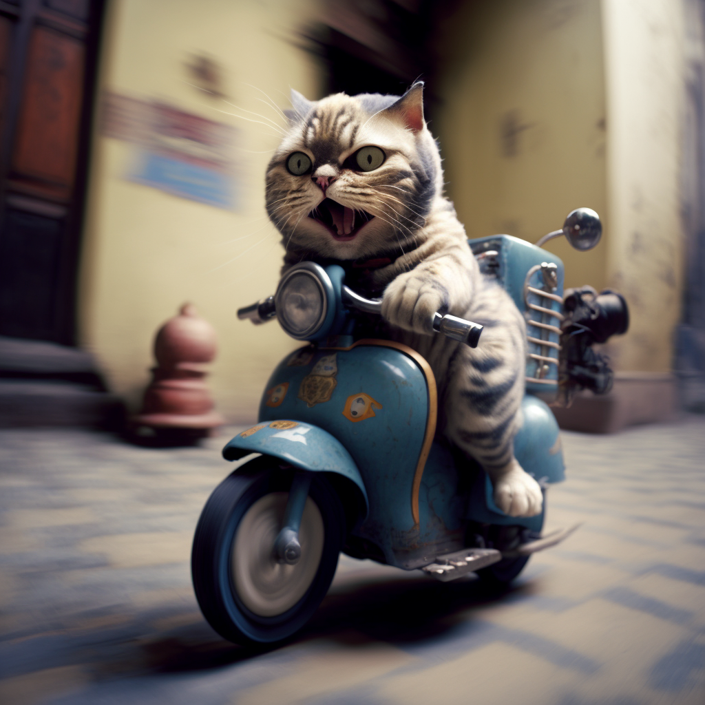 The cat riding a motorbike